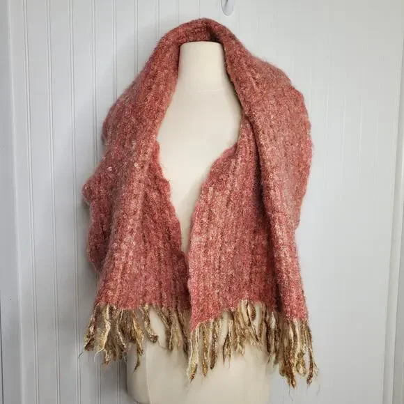 Thornhill Hand Weavers Pink Wool Scarf Fringe Soft Handmade 70s England Soft - Picture 10 of 10
